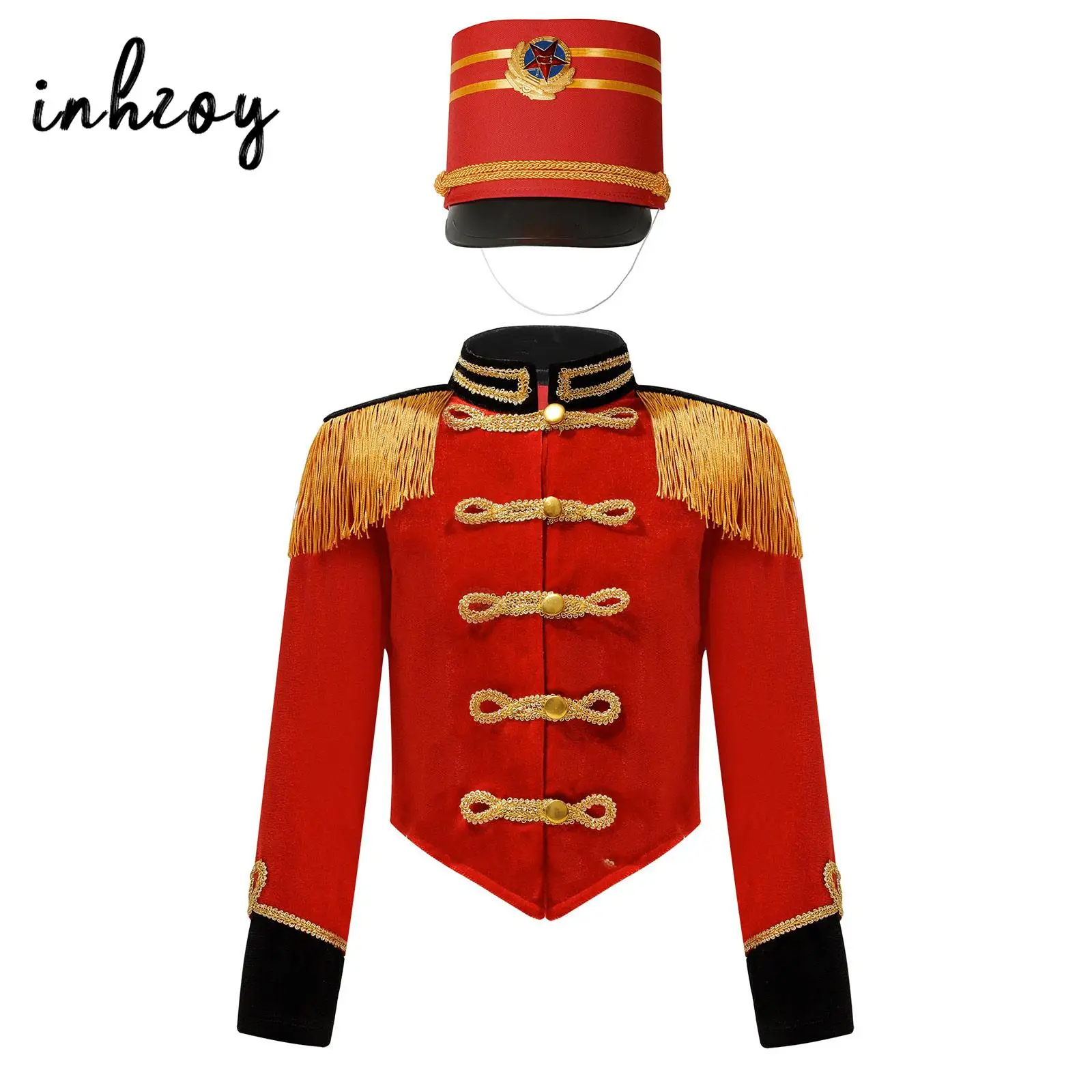 Girls Boys Marching Band Costume Outfits Circus Ringmaster Jacket Coat Team Performance Drummer Drum Major Uniform with Hat Sets