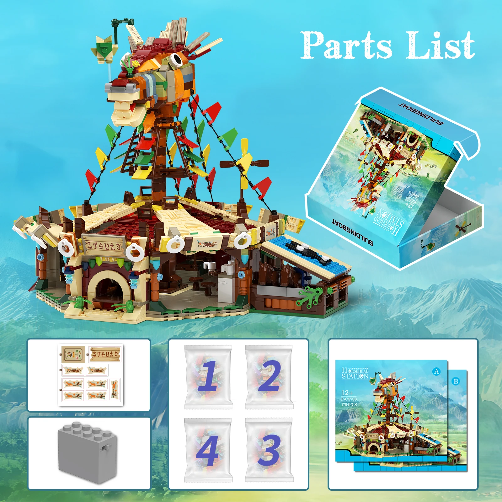 Bloques de construcción MOC Breath Of The Wild Horse Head Station para niños, juego de ladrillos impresos Zeldaed, juguetes al por mayor, regalos de