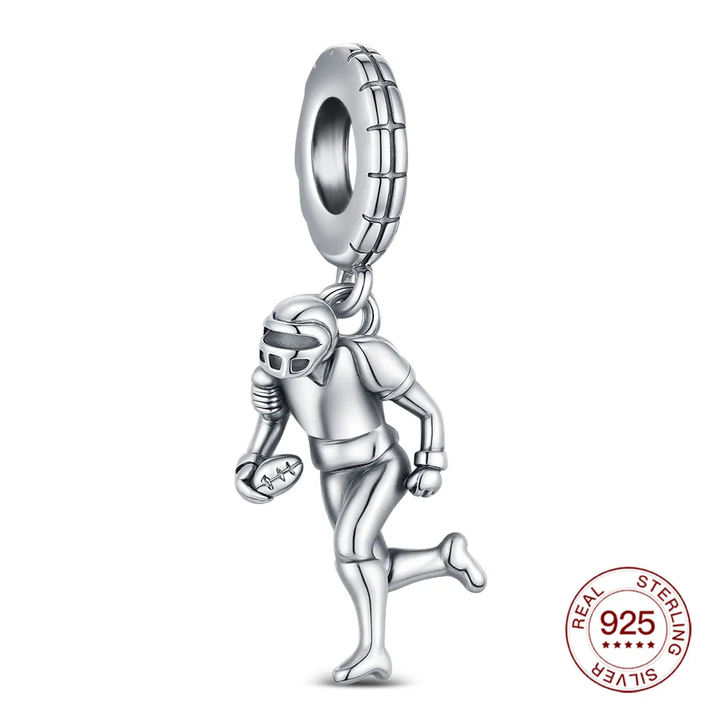 

2025 Charms Original Football Boy Pendant S925 Sterling Silver Bead Fit Bracelets Diy For Women Fine Jewelry Love Gift