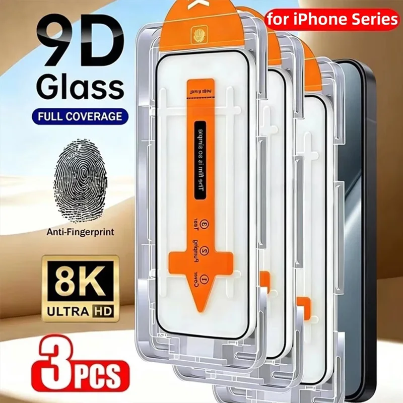 Dust-Free Tempered Glass Protective Film For iPhone 17 16 13 14 11 12 15 Pro Max 7 8 Plus 16e Air XR XS SE Mini Screen Protector