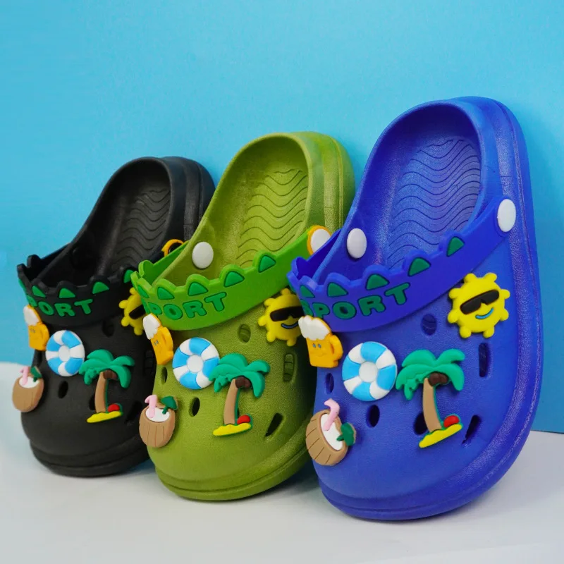 2026 Summer Childrens Slippers Hole Kids Sandals Soft Anti-Skid Cartoon DIY Design Indoor Anti-Slip Boys Girls Beach Shoes