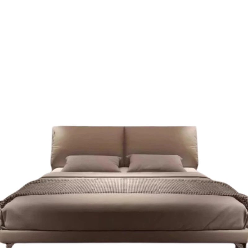 Brown Base Mattress Double Bed Leather Minimalist Modern Storage Double Bed Frame Luxury High Cama Matrimonial Bedroom Furniture