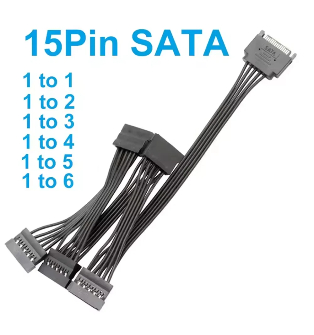 15Pin SATA Power Cable Male to 3/4/5/6 Female Splitter Adapter Hard Drive Extension Cable for DIY PC Server