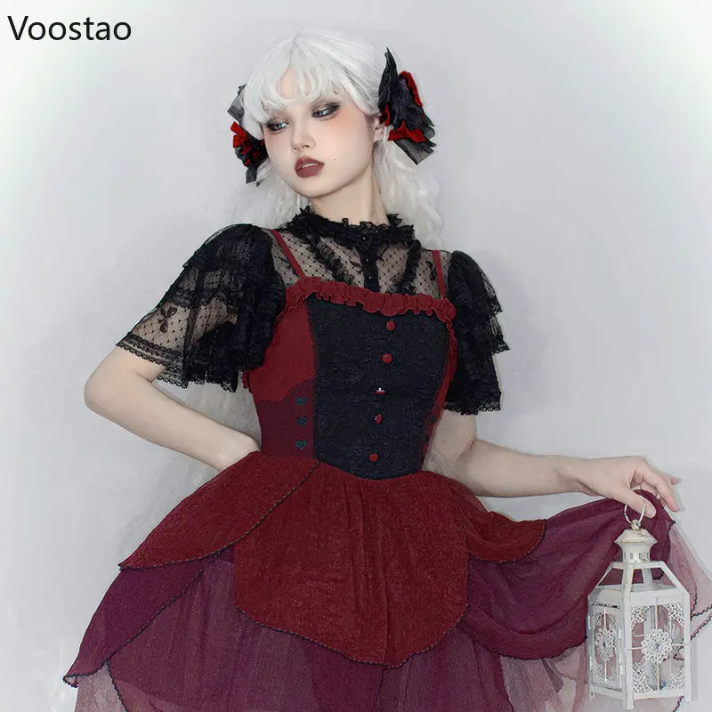 Imagem -03 - Blusas Femininas de Manga Voadora Tops Curtos Doces Vitorianos Camisas Góticas de Harajuku Camisas Y2k Lolita Vintage Kawaii Meninas