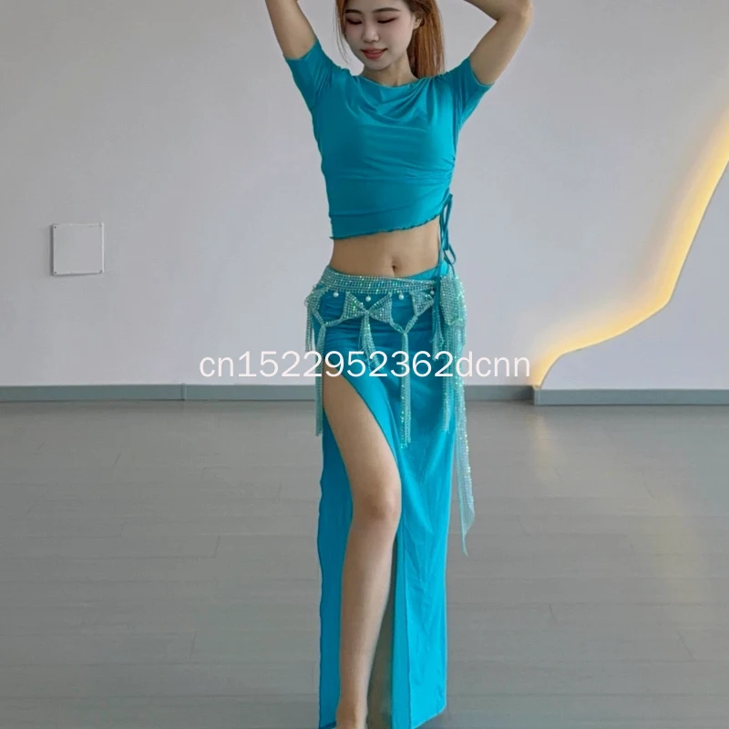 2026 New Belly Dance Suit Practice Suit Performance Suit Premium Sense Watch Performance Suit Display Suit Women's Mesh Blue