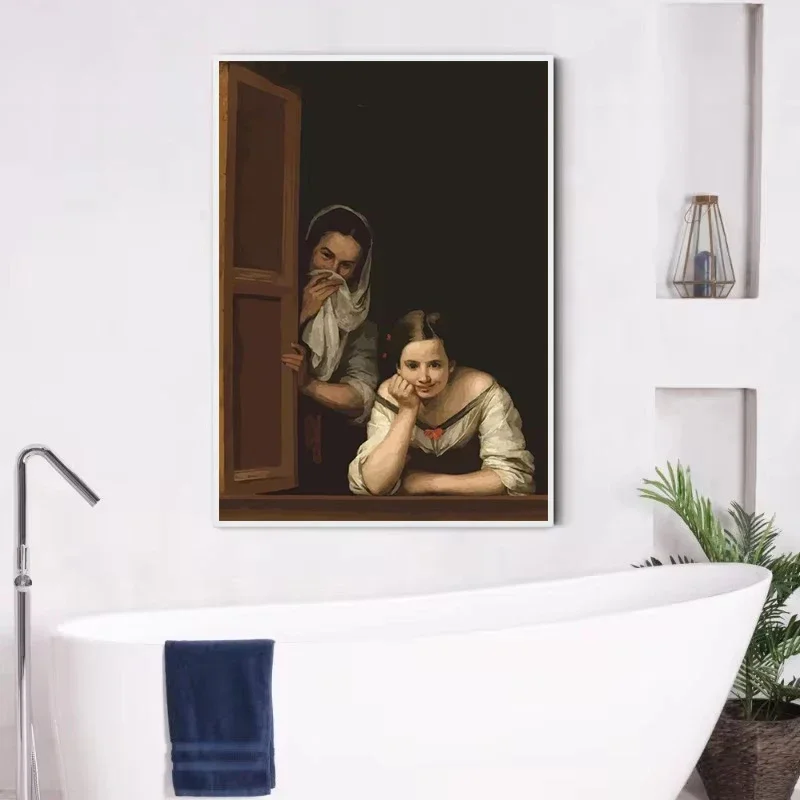 Funny Mona Lisa Wearing Pearls Girl Bathroom Toilet Decoration Painting Roll Paper Canvas Prints Posters Home Wall Decor Picture