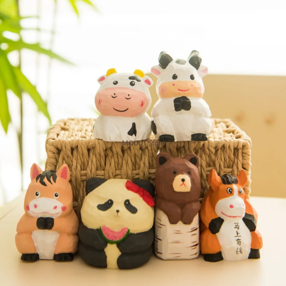 

Wooden Panda cow Sculpture Ornaments Living Room Bedroom Wine Cabinet Tabletop Animal Furnishings Crafts Birthday Gifts