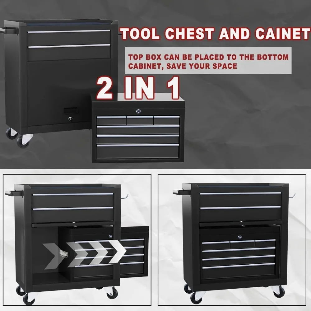 Cassetta portautensili per carichi pesanti a 8 cassetti con ruote e piano staccabile: organizer per garage e officina