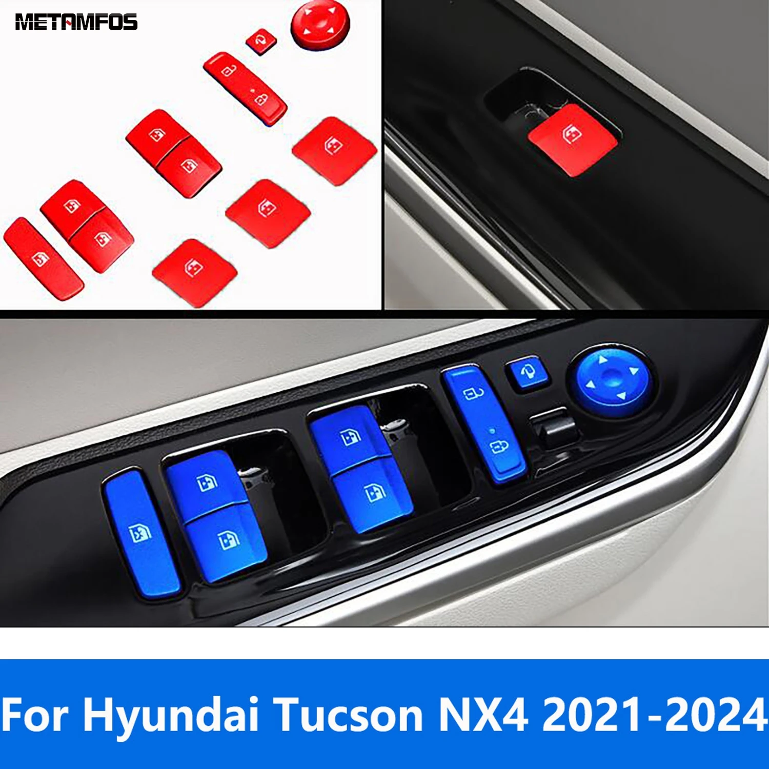 For Hyundai Tucson NX4 2021 2022 2023 2024 Aluminium Alloy Window Lift Switch Button Cover Trim Interior Accessories Car Styling