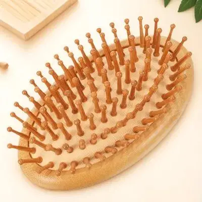 

Бамбуковая расческа для массажа кожи головы, массажер для волос, щетка для распутывания вьющихся, толстых, гладких, портативных, для домашнего использования в путешествиях