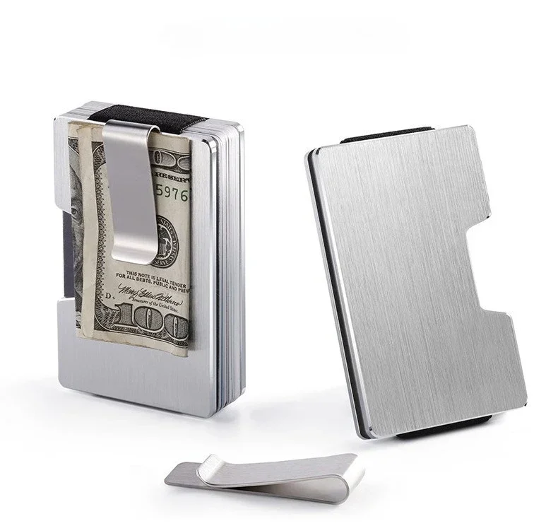 RFID-Kreditkartenetui, minimalistisch, schlank, Metall-Geldbörse, luxuriöser Geldscheinklammer aus Edelstahl, kleiner Mini-Kartenetui aus Aluminium für Herren – Detail 2