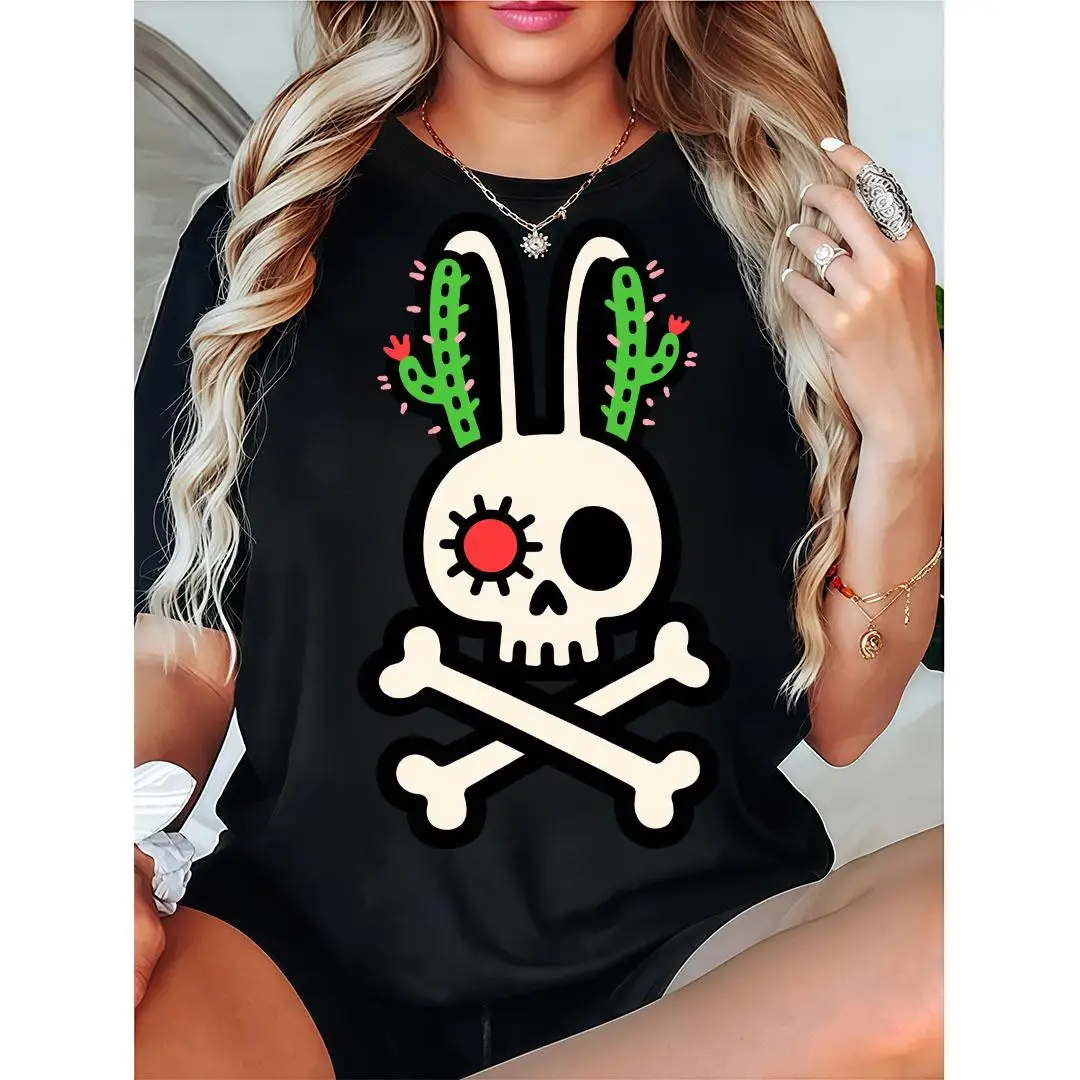 

Quirky Skull - Bunny T - Shirt: Skull With Bunny Ears And Cactus Accents Design