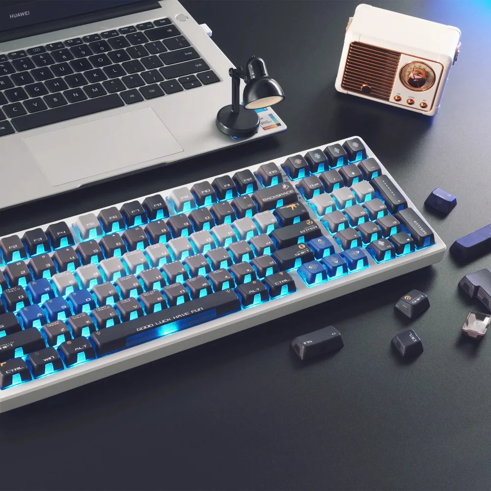 XVX VAL-Aurora Theme 125 Key Cap OEM Profile PBT+PC All Five Side Thermal Sublimation 4 Side Translucent for Customized Keyboard