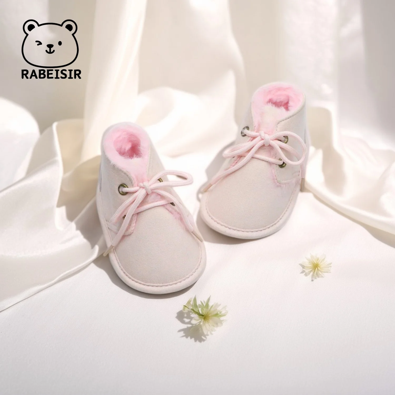 

Autumn and winter baby shoes with plush baby snow boots for boys and girls, high top walking shoes, 0-6-12-18 months