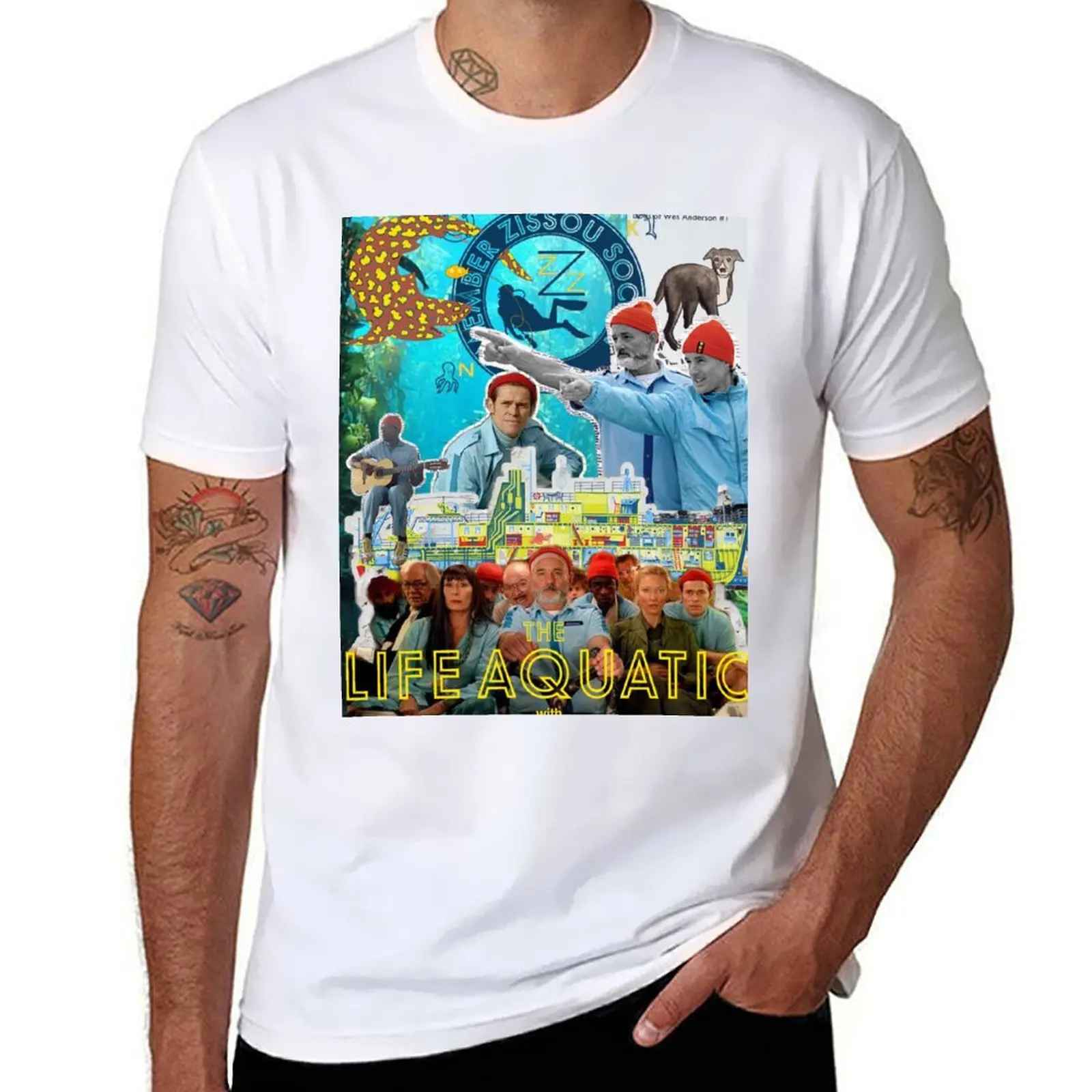 

Футболка The Aquatic Life With Steve Zissou, футболки для мужчин, упаковка, хлопковая футболка для мужчин, футболка из 100% хлопка