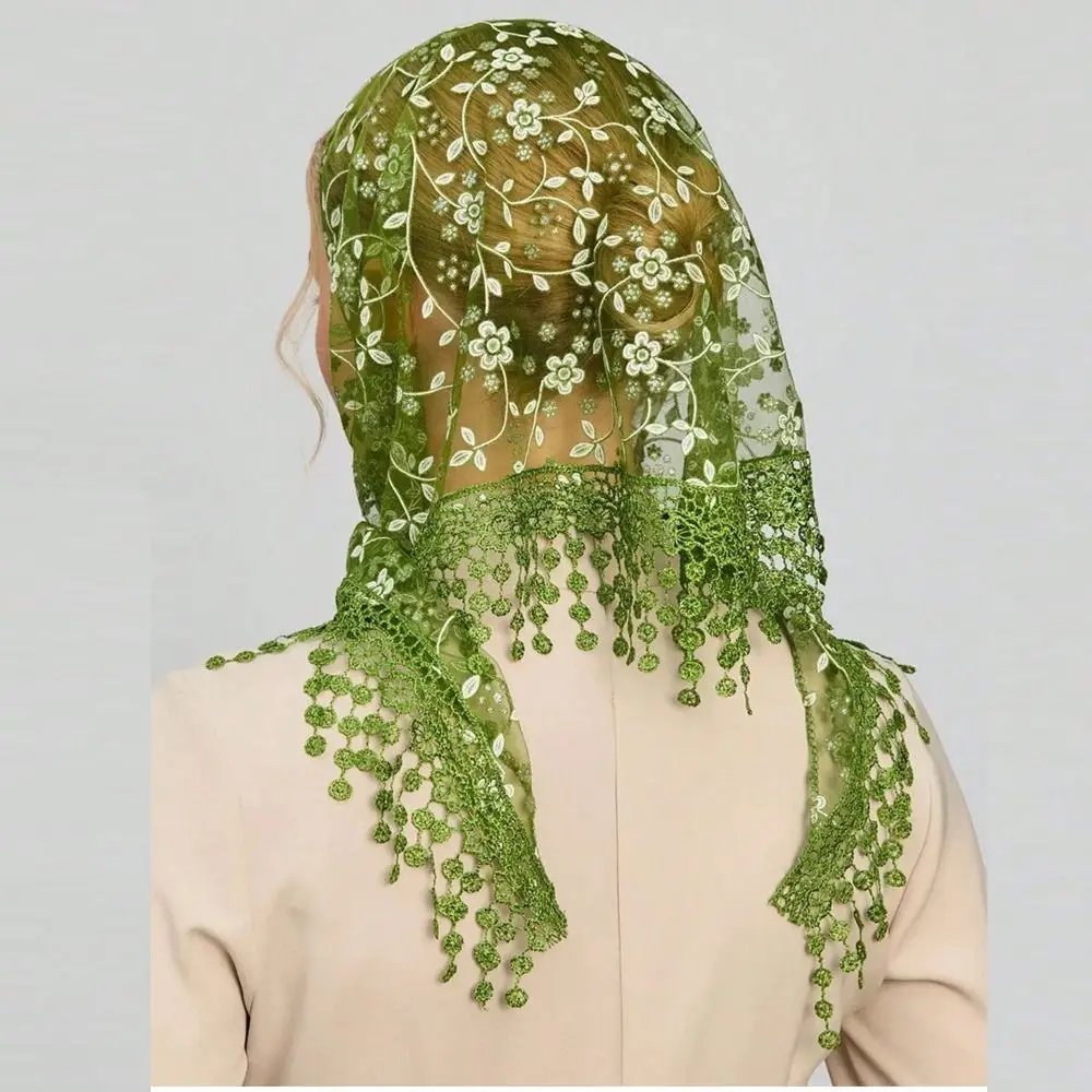 Elegant Floral Printed Lace Triangle Scarf Embroidered Ethnic Style Lace Head Scarf Wraps Korean Style Veil Headband Women