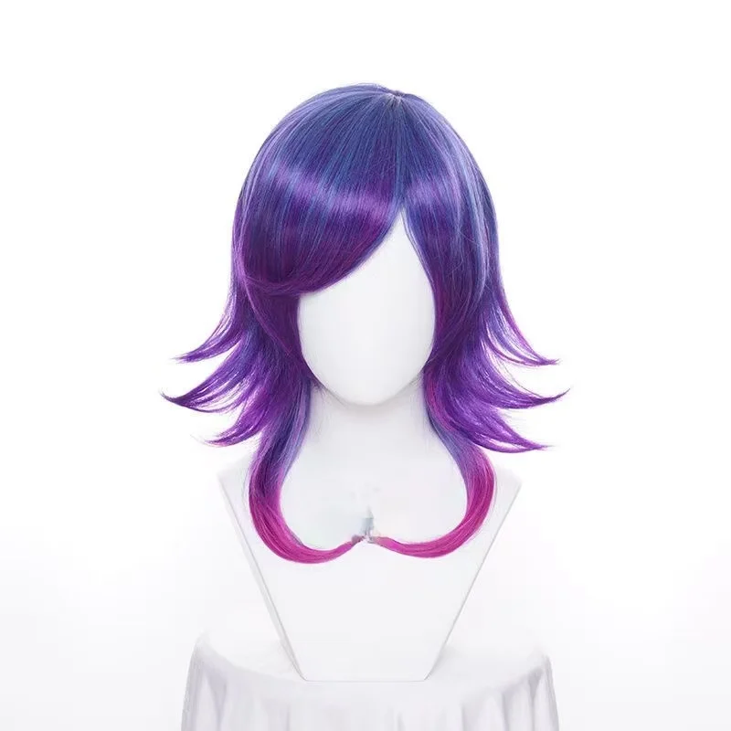 Blue Purple Gradient Flip Short Cos Wig, Matte High Temperature Silk Layered Wig With Wig Cap for Halloween Party Comic Con