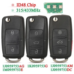 jingyuqin 2/3/4BTN For VW For SEAT Altea Ibiza Leon Toledo T5 315/434MHz Flip Remote Key ID48 Chip FOB 1J0959753AG/AM 1M0959753E