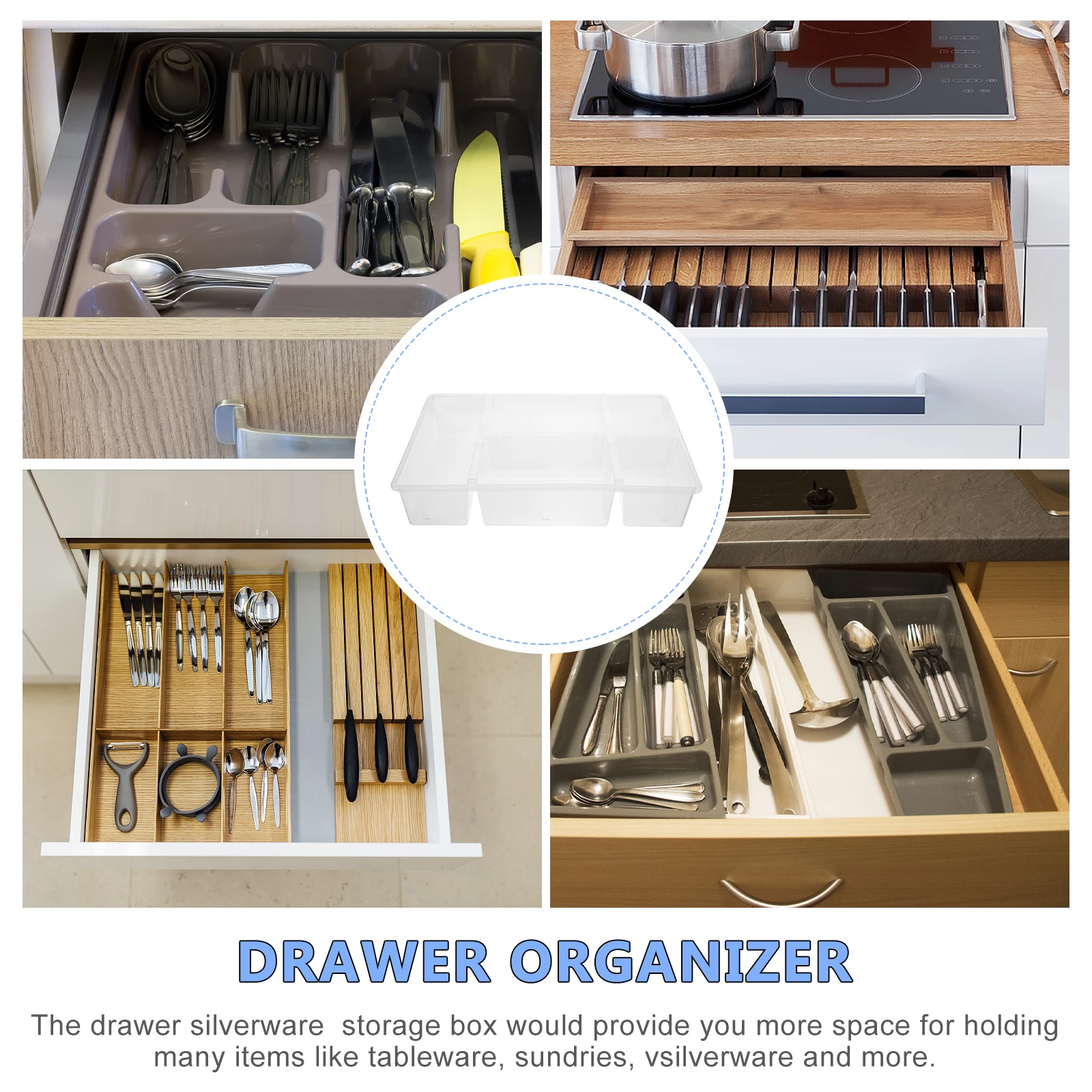 

Cutlery Storage Box Kitchen Utensil Holder Large Capacity Transparent Silverware Tray Organizer Drawer Container Tableware