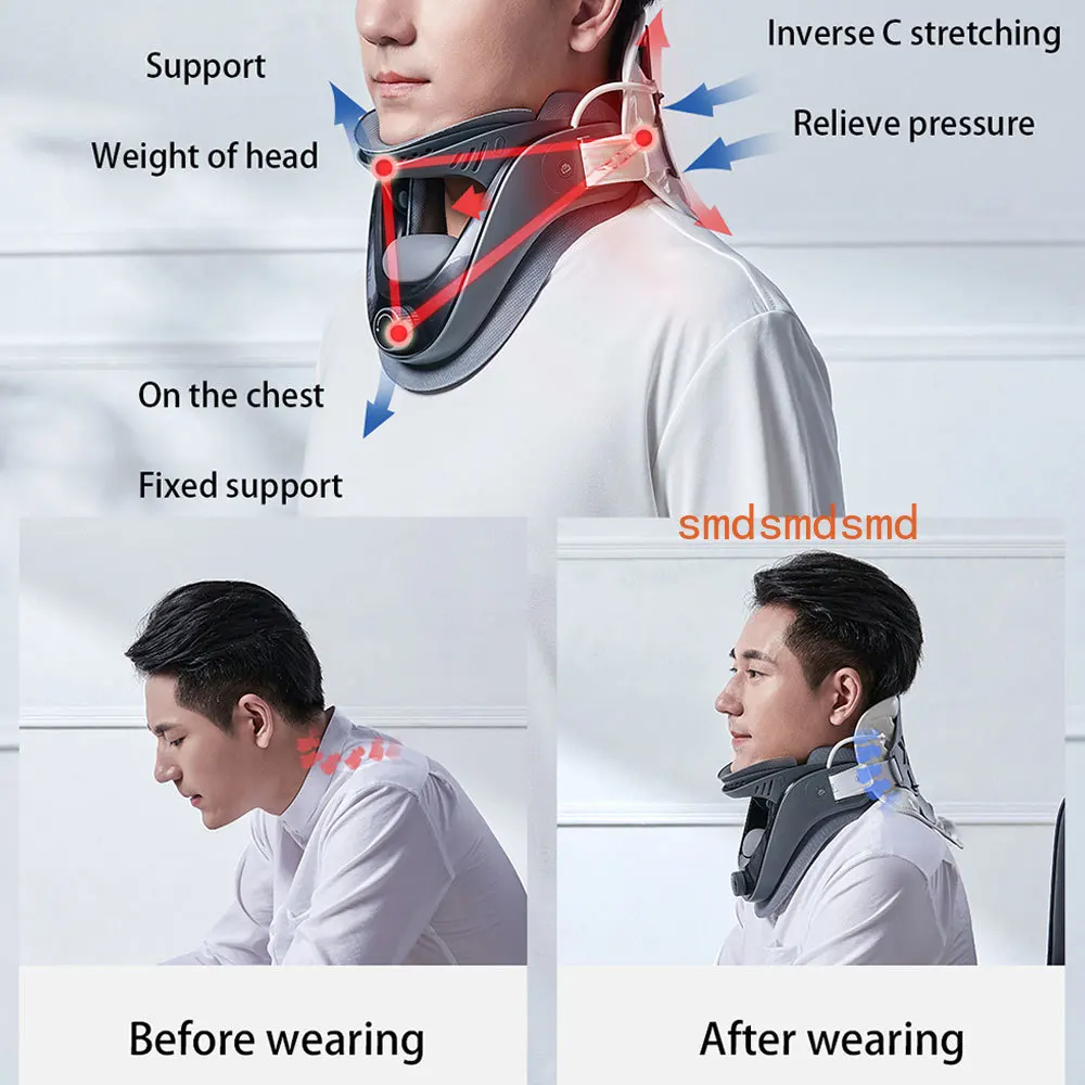 Cervical Traction Device, 5 Airbag Support forPain Relief  Stretcher Air Pump Adjustable Neck Brace