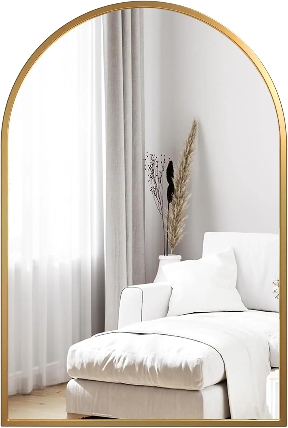 مرآة حمام بإطار معدني للجدار، مرآة زينة للحمام، مرآة مستطيلة كبيرة/قوسية، مضادة للصدأ، زجاج مقسى #1