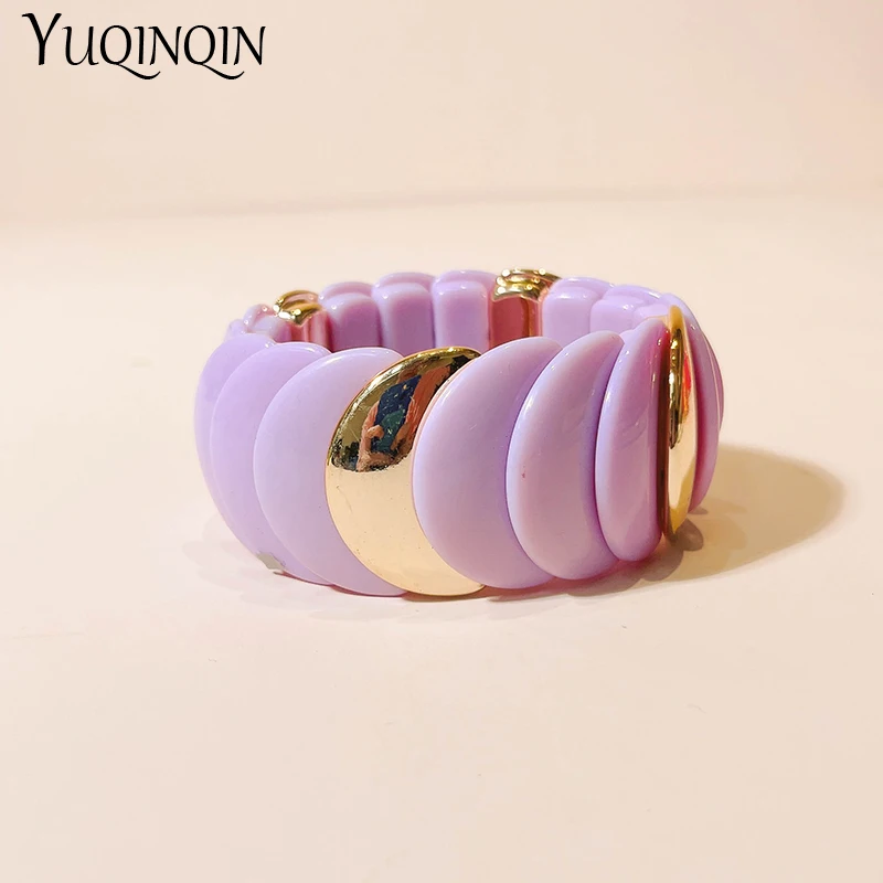 New Vintage Wide Link Beads Bangles Resin Chain Adjustable Bracelet Bangles For Women Charm Trending Jewelry Colorful Party Gift