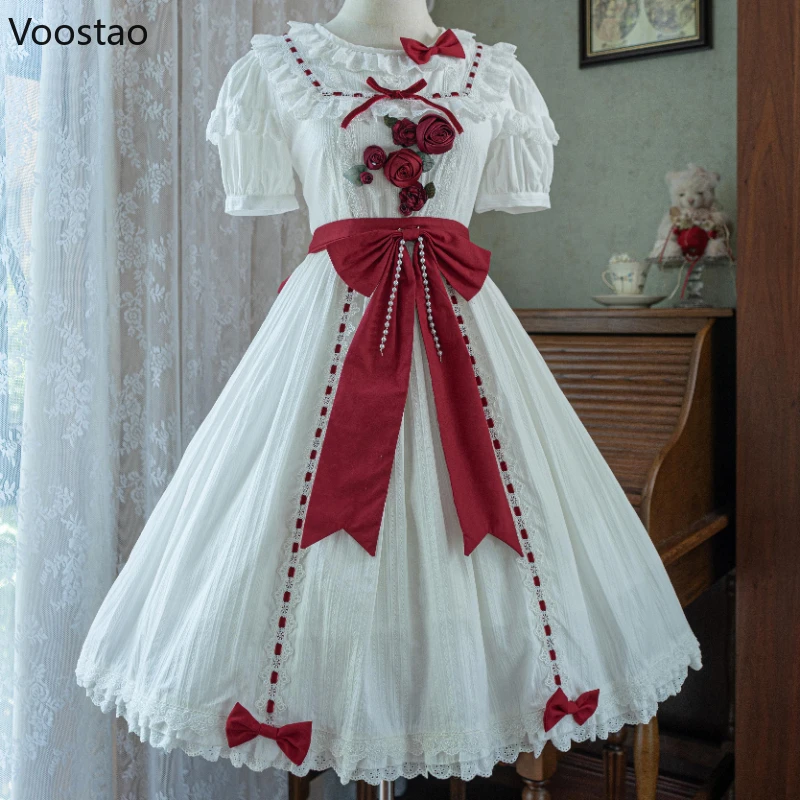 Vestido gótico victoriano Lolita Op para mujer, vestido elegante Vintage de encaje con lazo rosa, Vestidos de fiesta de té de princesa, Vestidos de hada dulce para mujer, Y2k