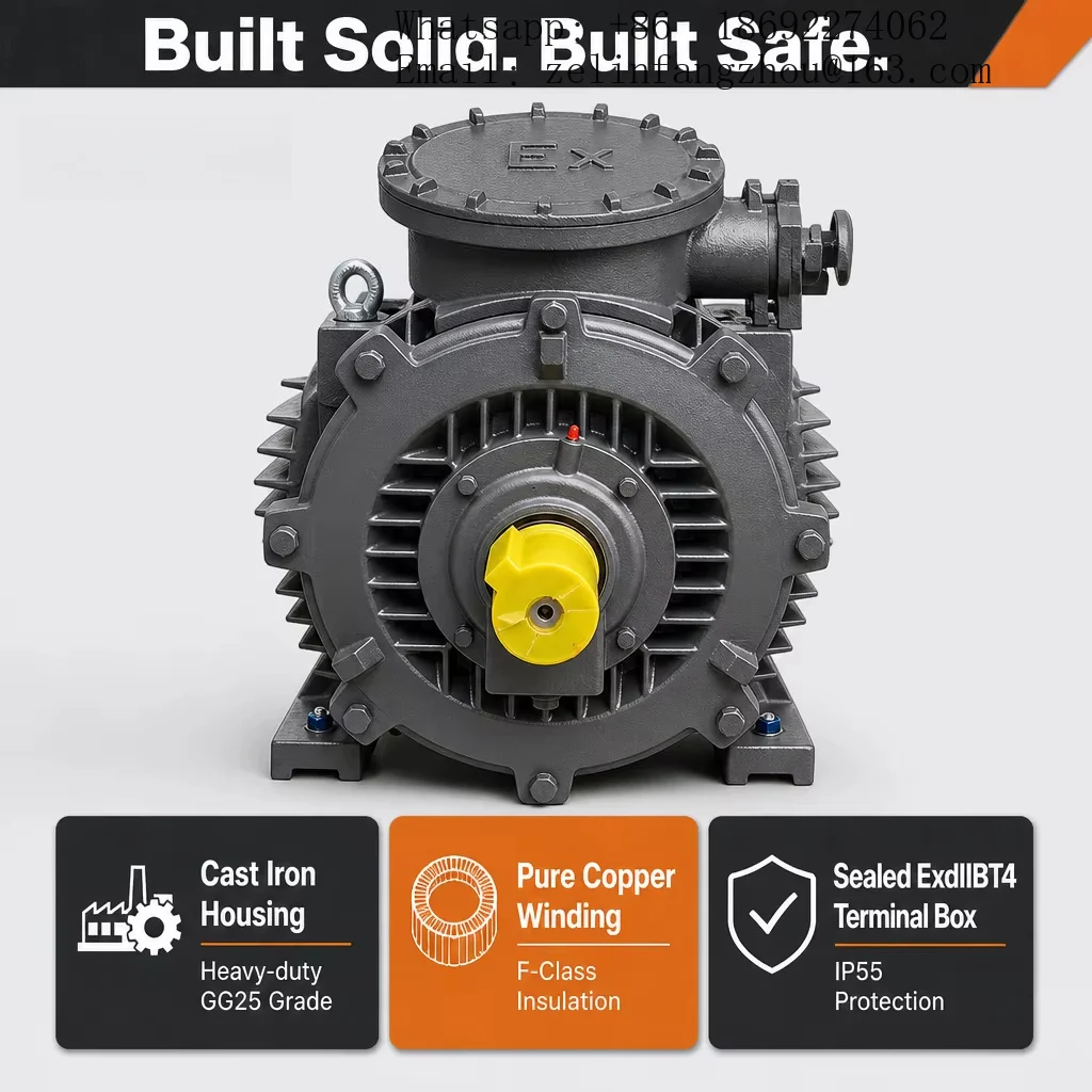Flameproof Three Phase AC Motor ExdIIBT4 Cast Iron IP55 IE3 IE4 0.75kW-315kW Chemical Plant Heavy Duty Industrial