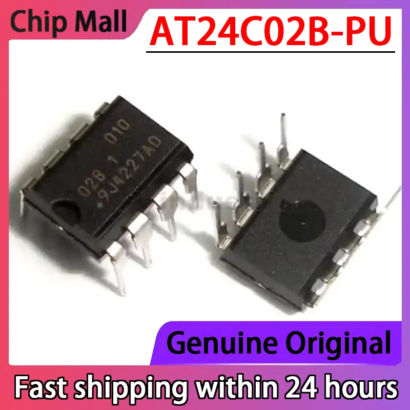 10PCS New Original AT24C02B-PU  Silk Screen 02B 1 Memory Chip Direct Insertion DIP8