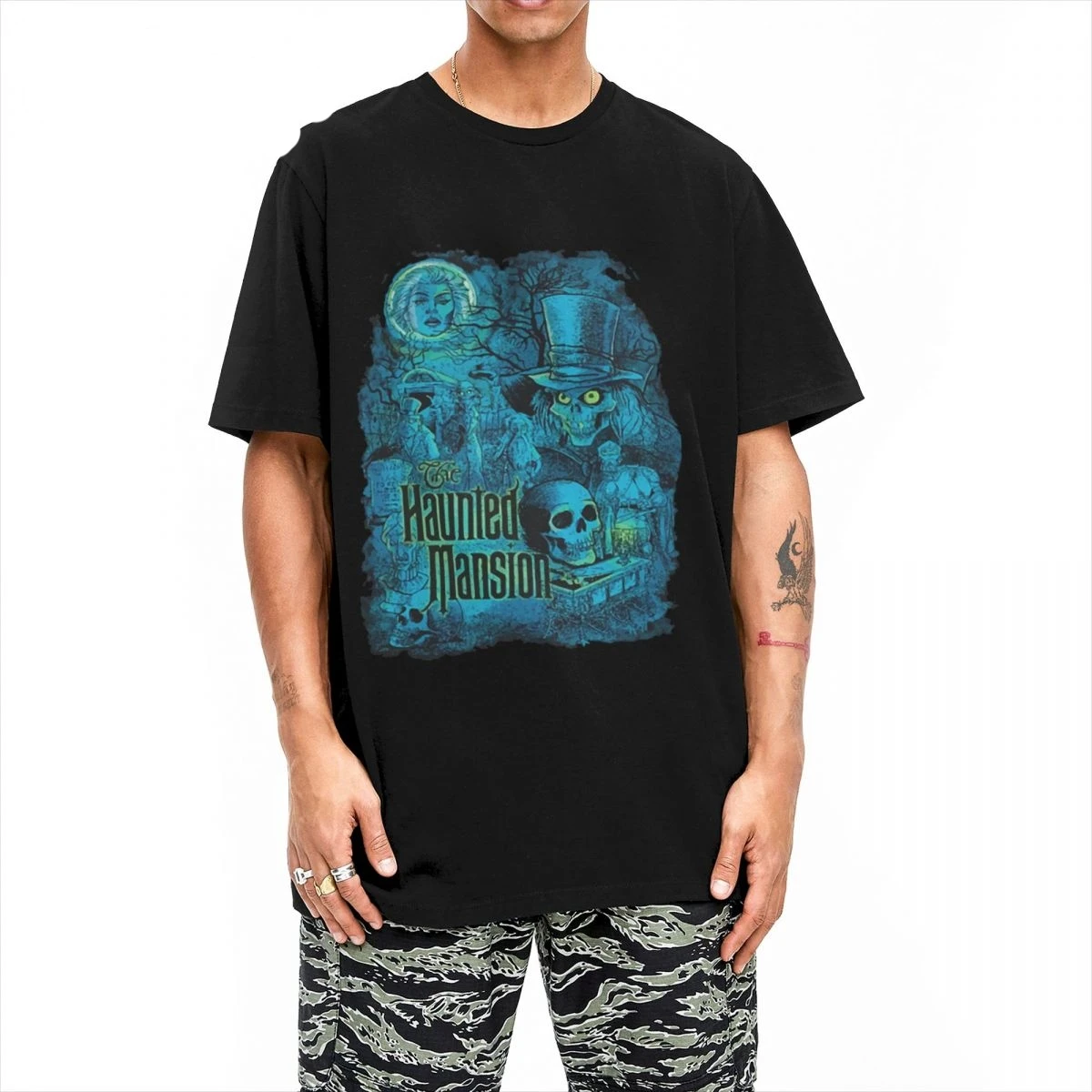 The Haunted Mansion Horror Movie T-Shirt for Men Women Pure Cotton Tees Round Neck Short Sleeve T Shirt Original Clothing