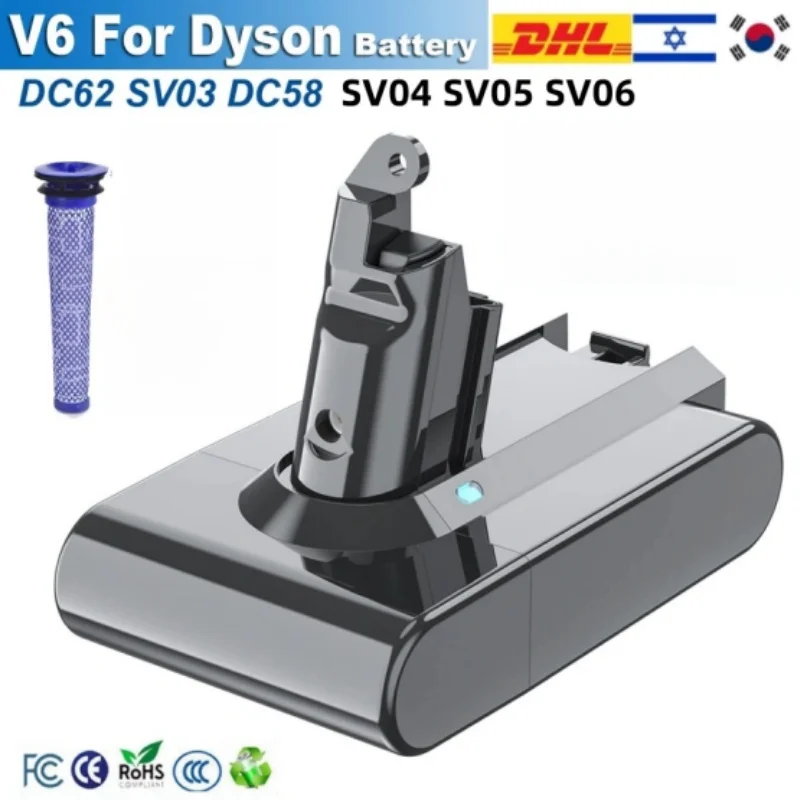 

V6 Battery for Dyson, 21.6V 6000mAh Battery for Dyson V6 Vacuum Cleaner DC58,DC59,DC62,650,770,880,SV03,SV04,SV05,SV06,SV07,SV09