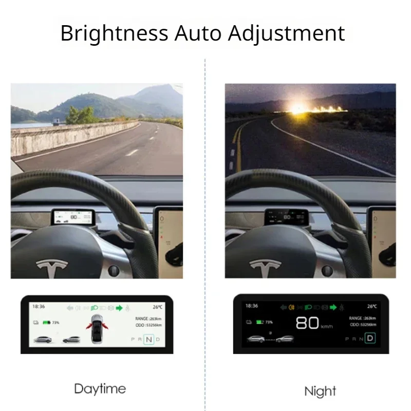 Air Code Meter for Tesla Model 3 Y 4.6\'\' Dashboard Steering Wheel LCD Mini Instrument Panel Speed Vehicle Head Up Display HUD