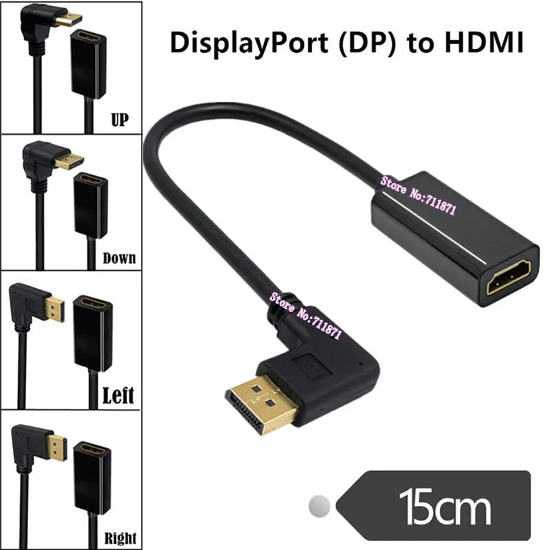 Right Angle DisplayPort to HDMI-compatible Adapter Cable Line For Desktop Laptop 90 Degree Elbow DP to HDMI-compatible Connector