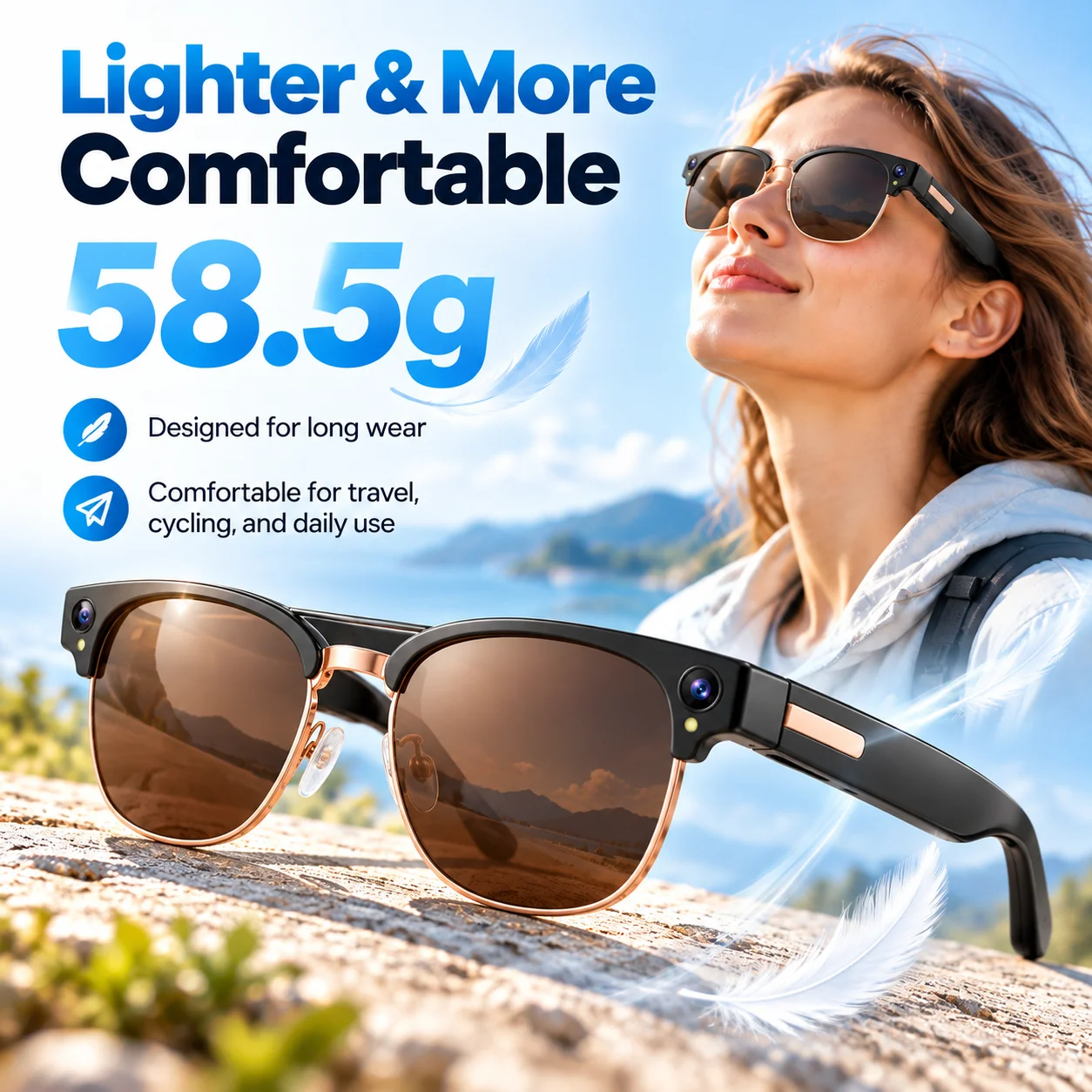 Smart Audio Glasses Touch Control - AI 스마트 안경 1300만 화소 HD