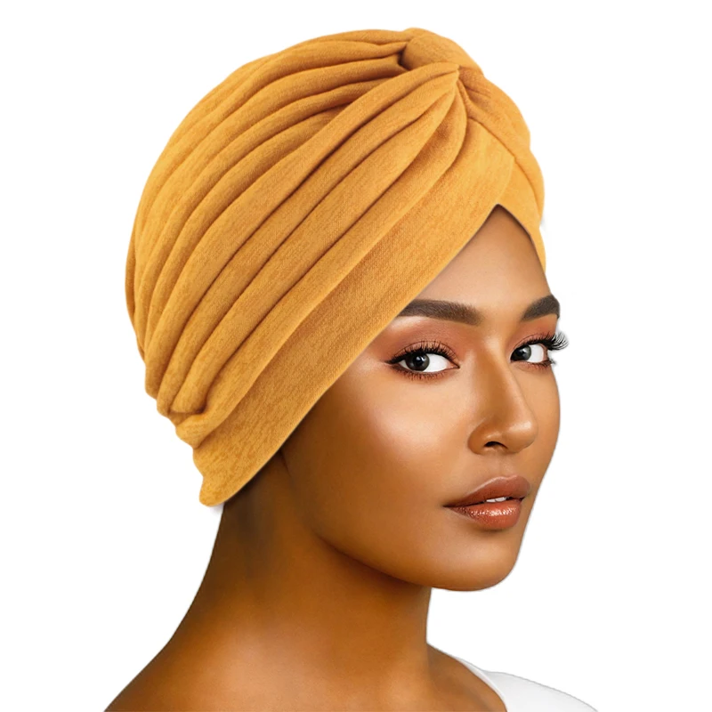 New Indian Muslim Women cotton Hijab Top Knot Chemo Caps  Turban Beanies Pleated Cancer Bonnet Hair Loss Hat Islamic Headwear