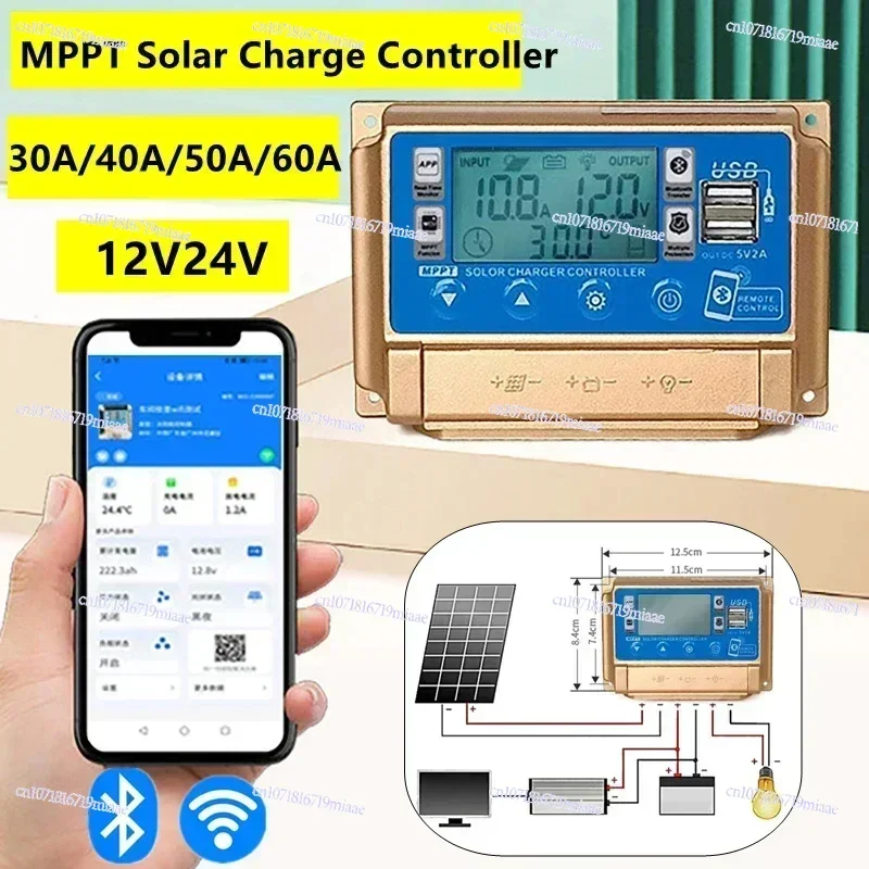 30/40/50/A bluetooth Solar Panel Controller 2 USB Digital Display LCD Screen 12V/24V MPPT Solar Panels Battery Charge Controller