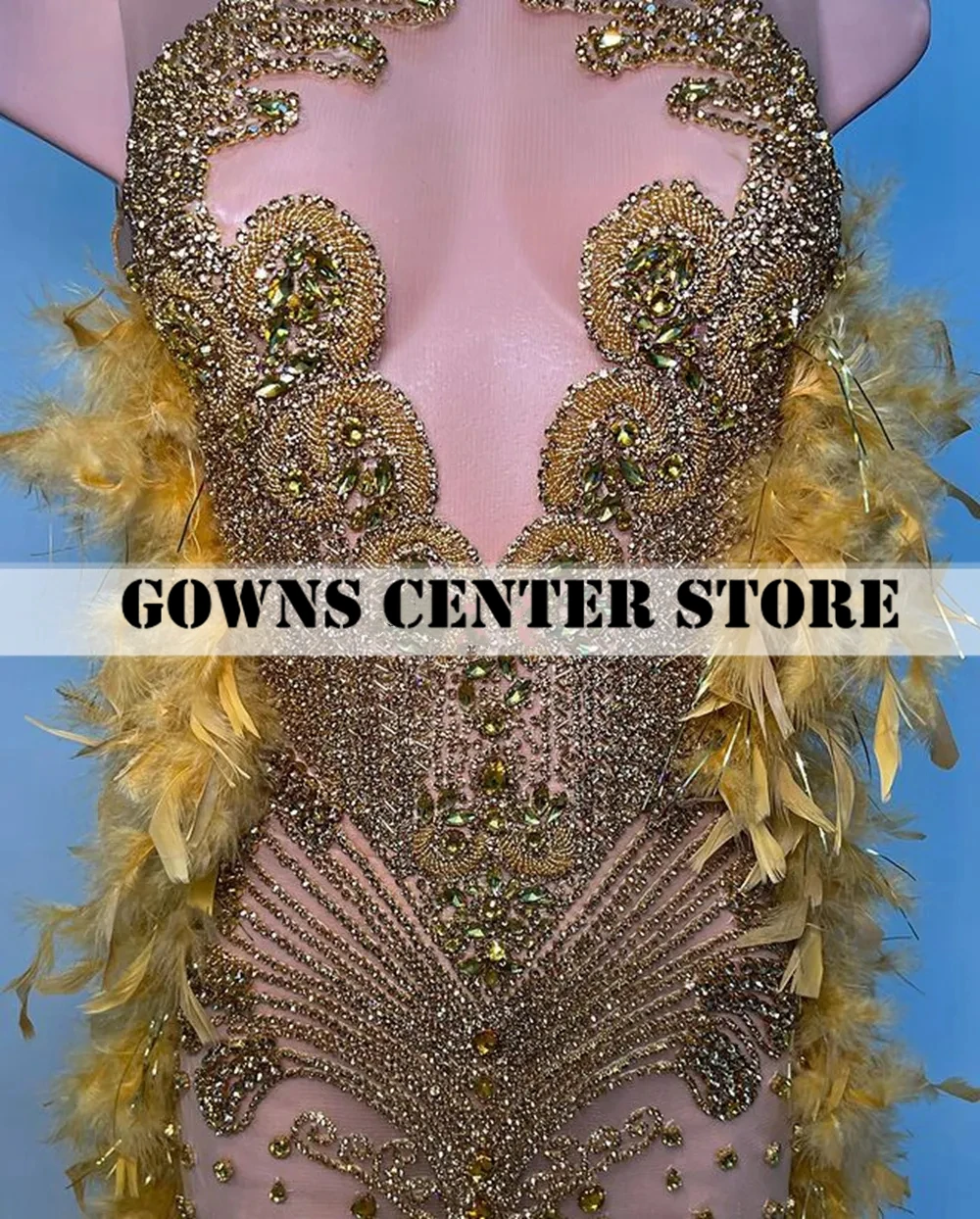 Luxo goden cristal frisado penas vestidos de baile de aniversário 2024 para meninas negras sheer malha cocktail vestidos brilhantes personalizados