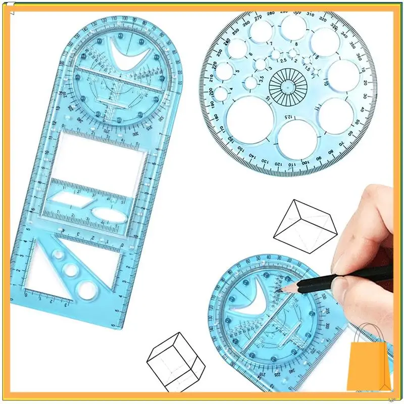 

L53A-Multifunctional Geometric Ruler, Geometric Drawing Template Measuring Tool Draft Rulers For School Office With Pencil