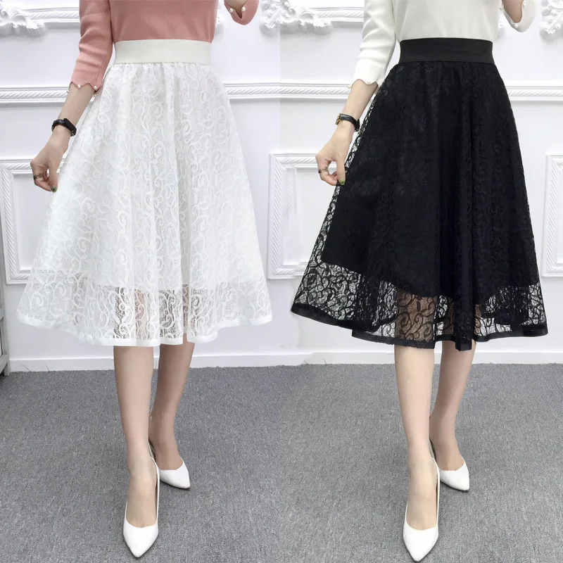 Women's Skirt Mesh Lace Skirt Long Skirt A- Line Skirt Woman Skirts Mujer Faldas Saias Mulher