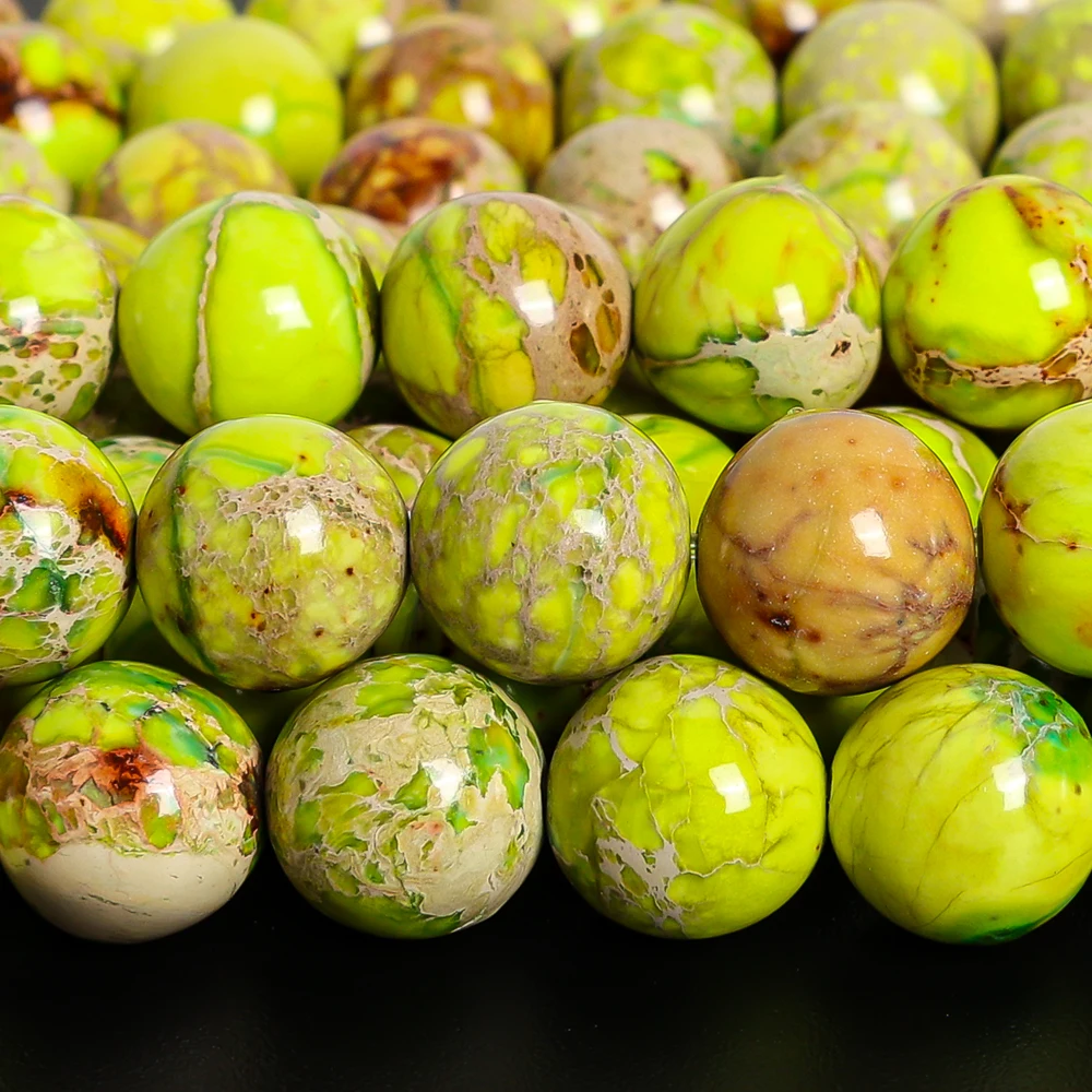 

6/8/10 мм желто-зеленые круглые бусины из морского осадка из императорской яшмы, свободные бусины для изготовления ювелирных изделий, уникальные бусины из драгоценных камней