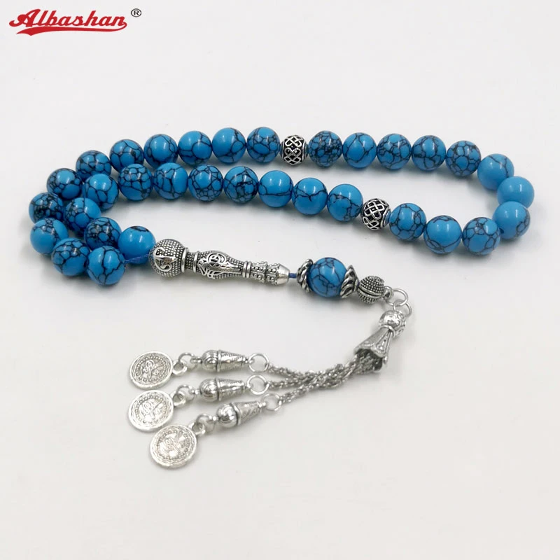 

Tasbih men Natural Mongolian turquoise gemstone islamic muslim Blue prayer bead Misbaha