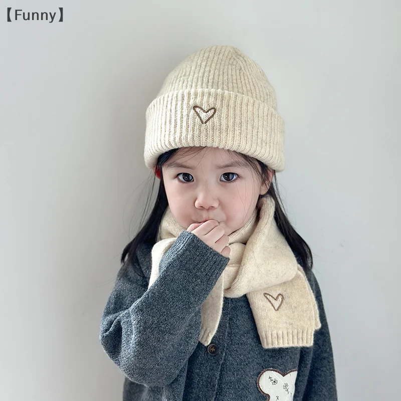 الأطفال قبعة ووشاح قطعتين مجموعة الخريف والشتاء الكورية نمط محبوك قبعة الطفل الدافئة كنزة صوفية من الصوف قبعة وشاح