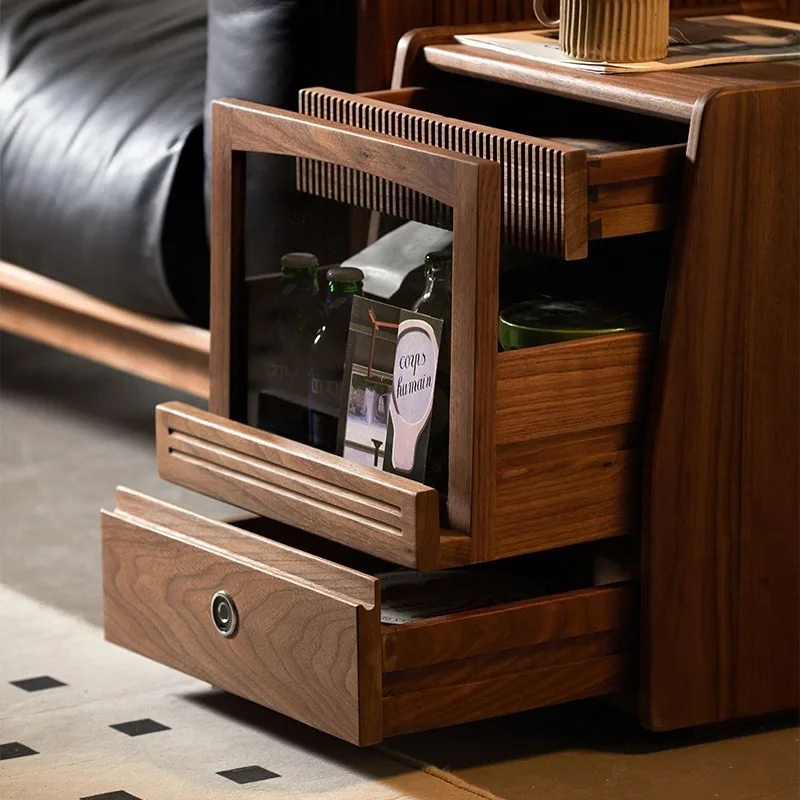 North American black walnut solid wood smart charging bedside table log bedroom storage narrow side cabinet