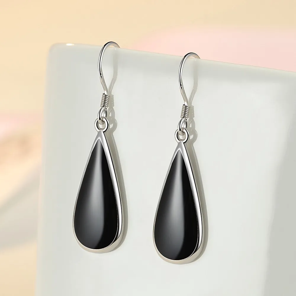 

Buyee 925 Sterling Silver Women Long Earring Excellent Black Enamel Trend Sweet Earring for Woman Fashion Fine Jewelry Earring