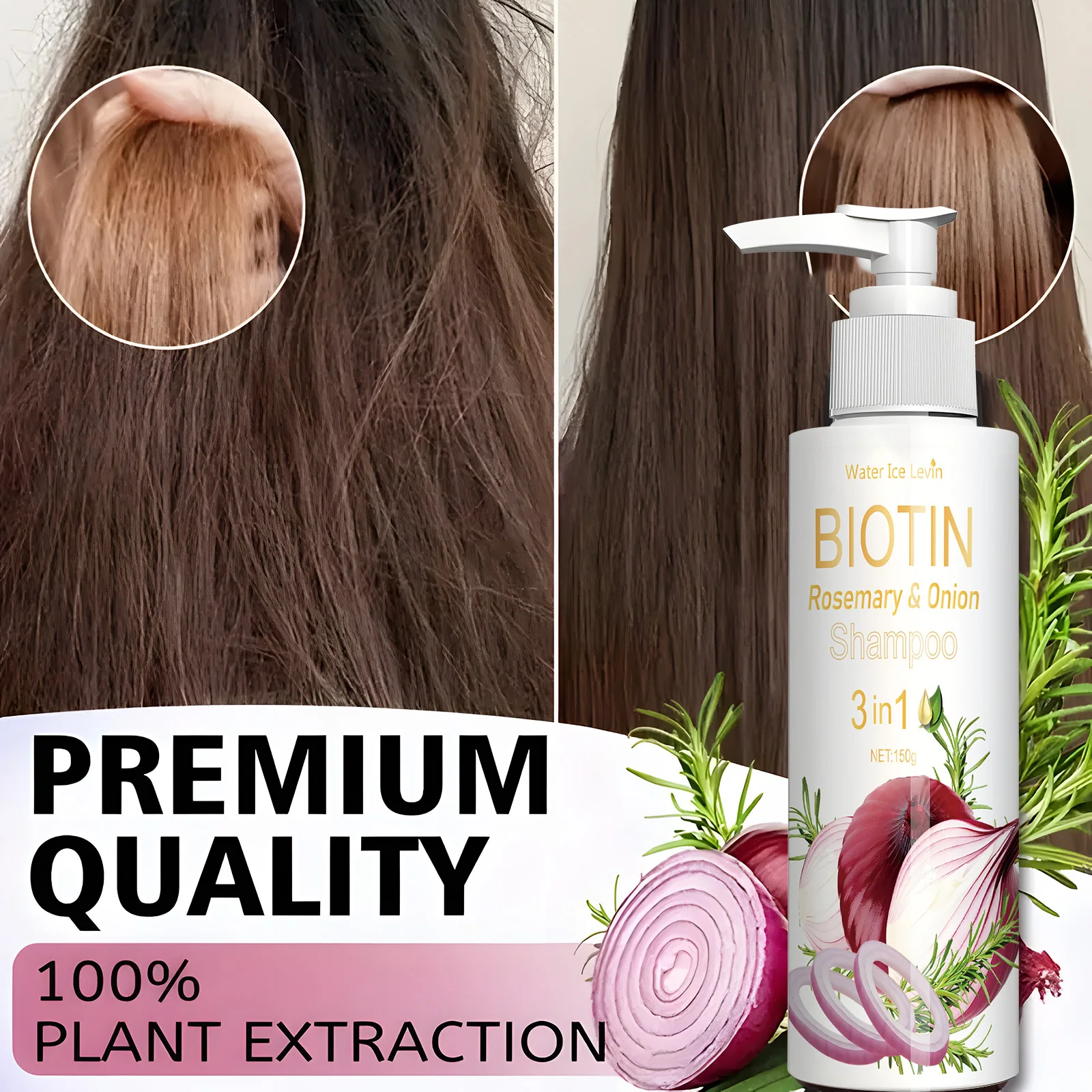 Biotin Rosemary & Onion 3 in 1 shampoo to strengthen hair roots, scalp repair, anti-thinning, moisturizing, thickening hair care