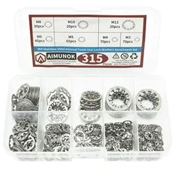 315-Pcs [7-Size] 304 Stainless Steel Internal Tooth Star Lock Washers Assortment Set - Size Included: M3 M4 M5 M6 M8 M10 M12