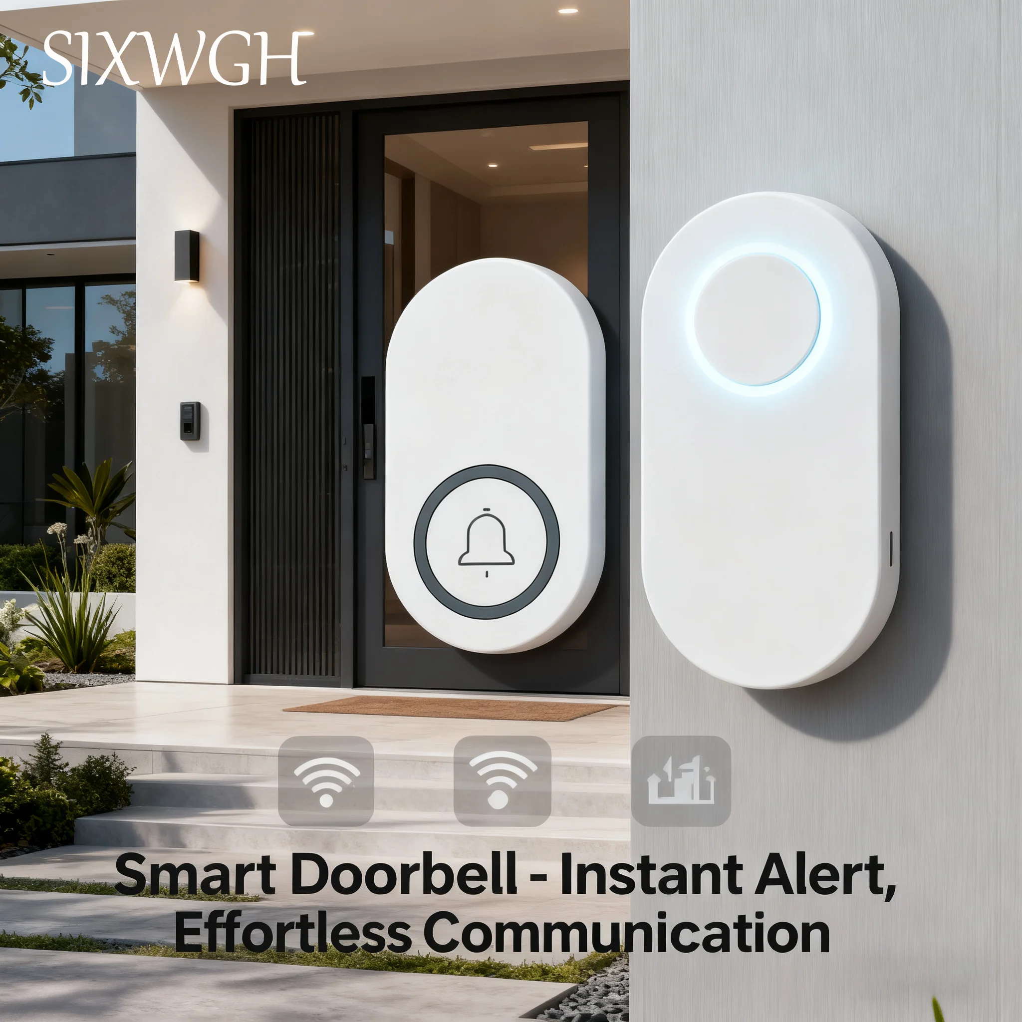 

SIXWGH Outdoor Smart Home Wireless Doorbell IP44 Waterproof PC Plastic 200m Range No Battery Required Welcome Melody for Hotels
