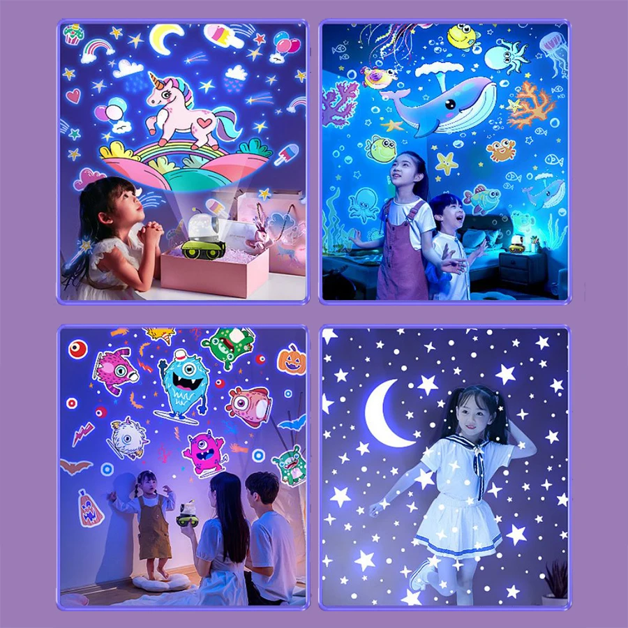 Proyector Robot de luz nocturna con música, lámpara de proyección LED giratoria, cielo estrellado del universo, recargable, regalo para niños