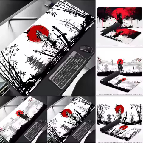 Samurai Warrior Mouse Pad Gamer Computer Accessories Keyboard Table Mat Black Mousepad Company Gaming Laptop Desk Accessory Pc