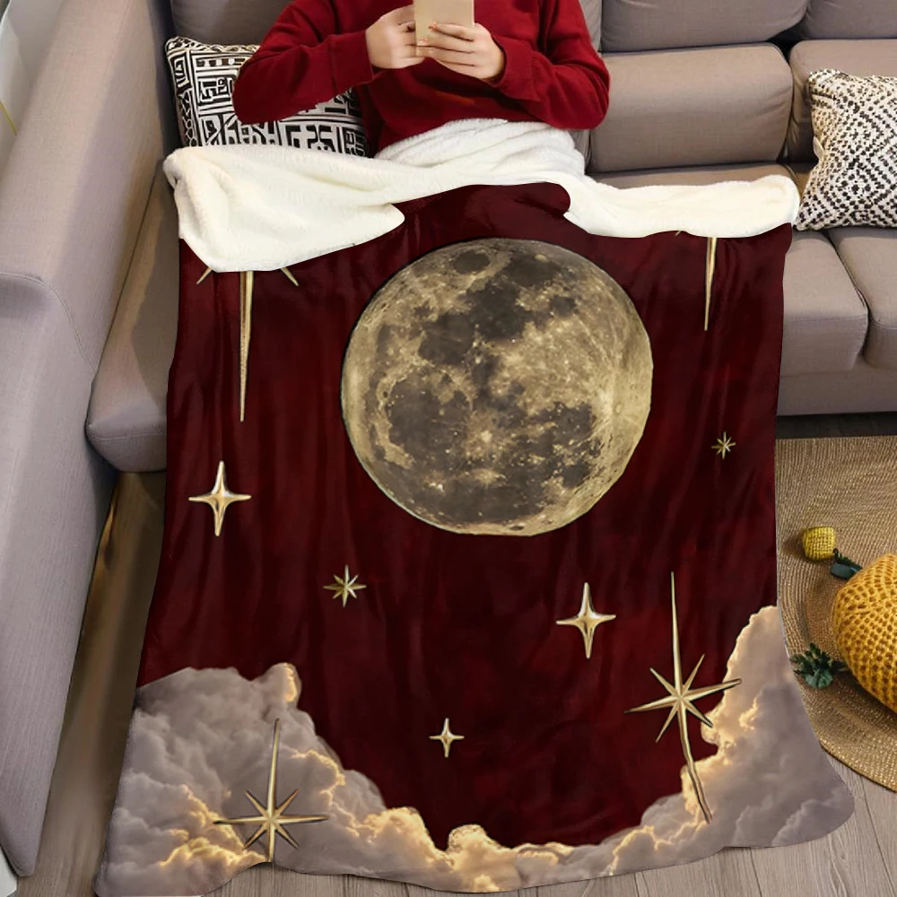 Brown White Stars Flannel Blanket Warm Soft Halloween Christmas Decorative Couch Warm Cozy All-Season Gift